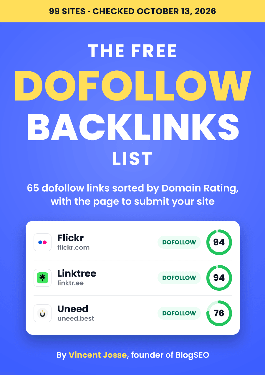 Cover of the free dofollow backlinks list PDF by BlogSEO